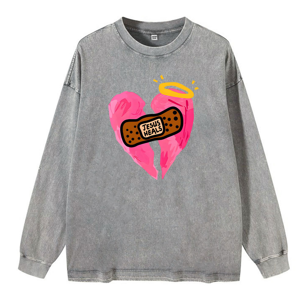 Jesus Heals Chrisytian Washed Long Sleeve T-Shirt
