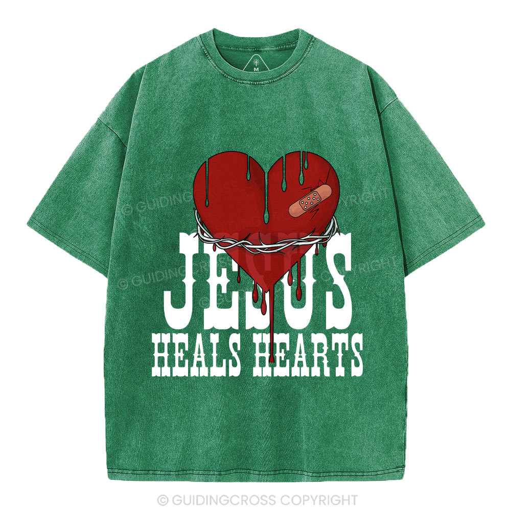 Jesus Heals Hearts Christian Washed T-Shirt