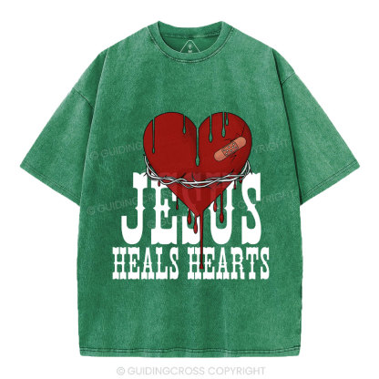 Jesus Heals Hearts Christian Washed T-Shirt