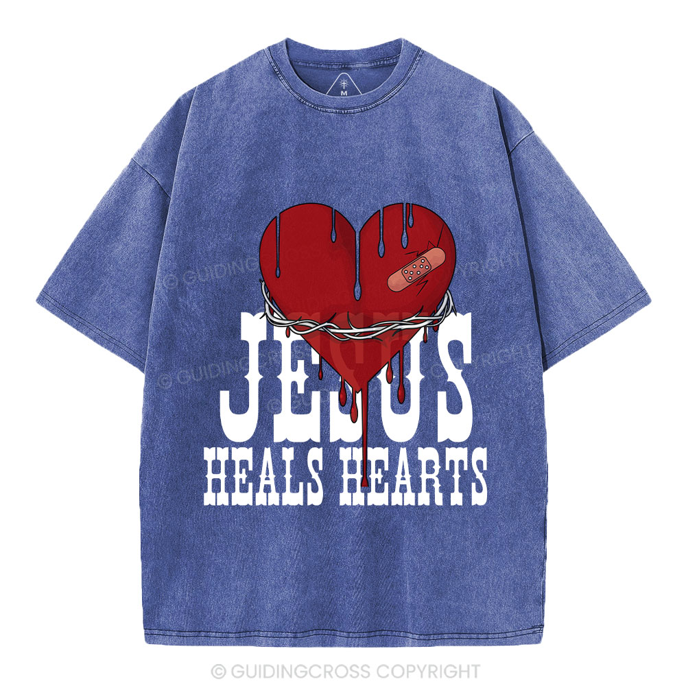 Jesus Heals Hearts Christian Washed T-Shirt