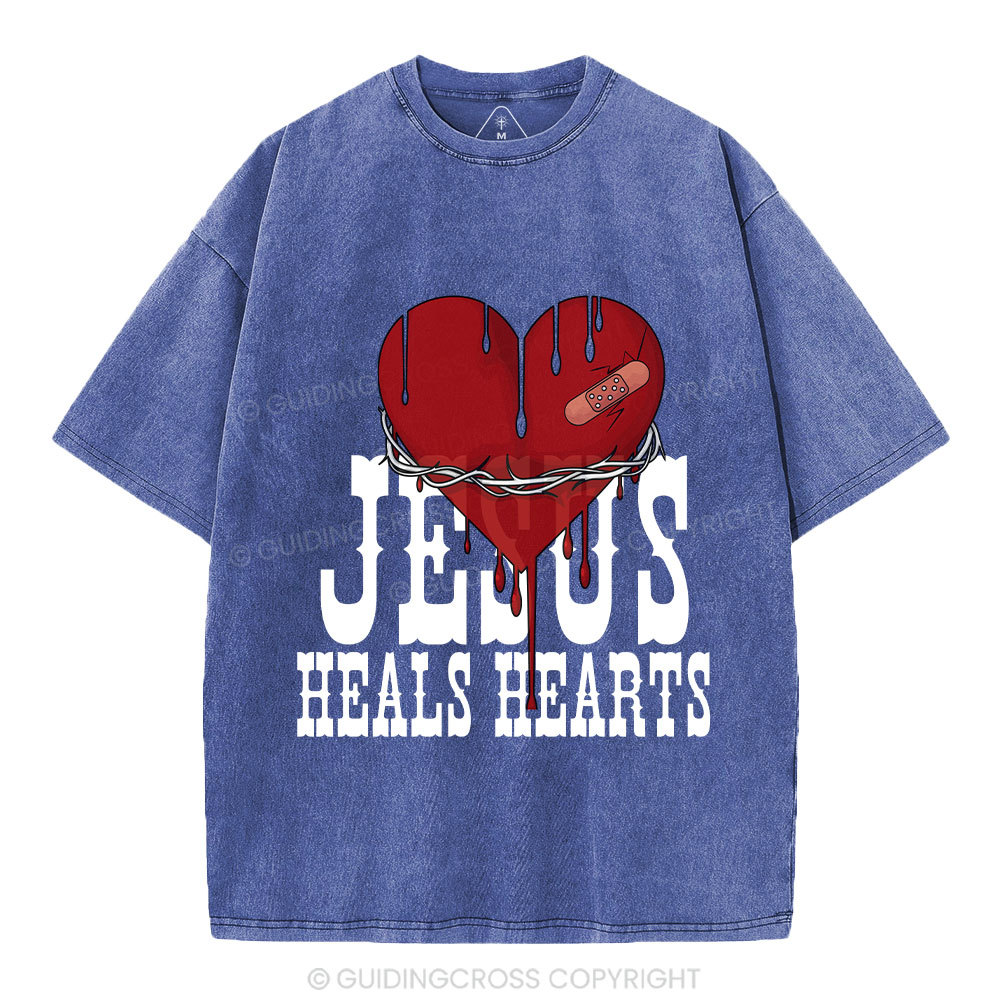 Jesus Heals Hearts Christian Washed T-Shirt