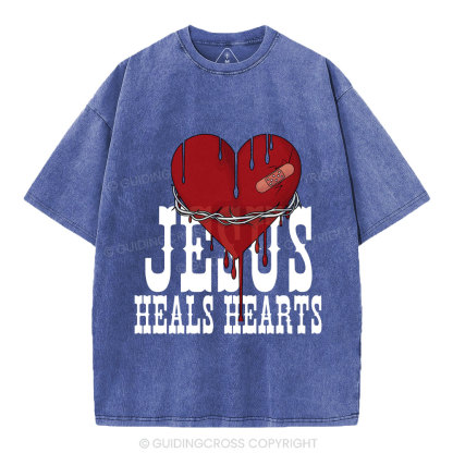 Jesus Heals Hearts Christian Washed T-Shirt