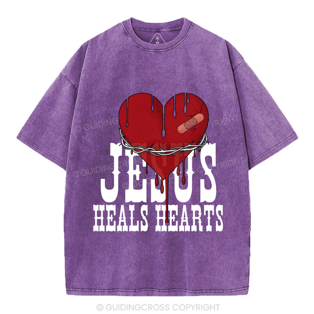 Jesus Heals Hearts Christian Washed T-Shirt