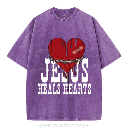 Jesus Heals Hearts Christian Washed T-Shirt