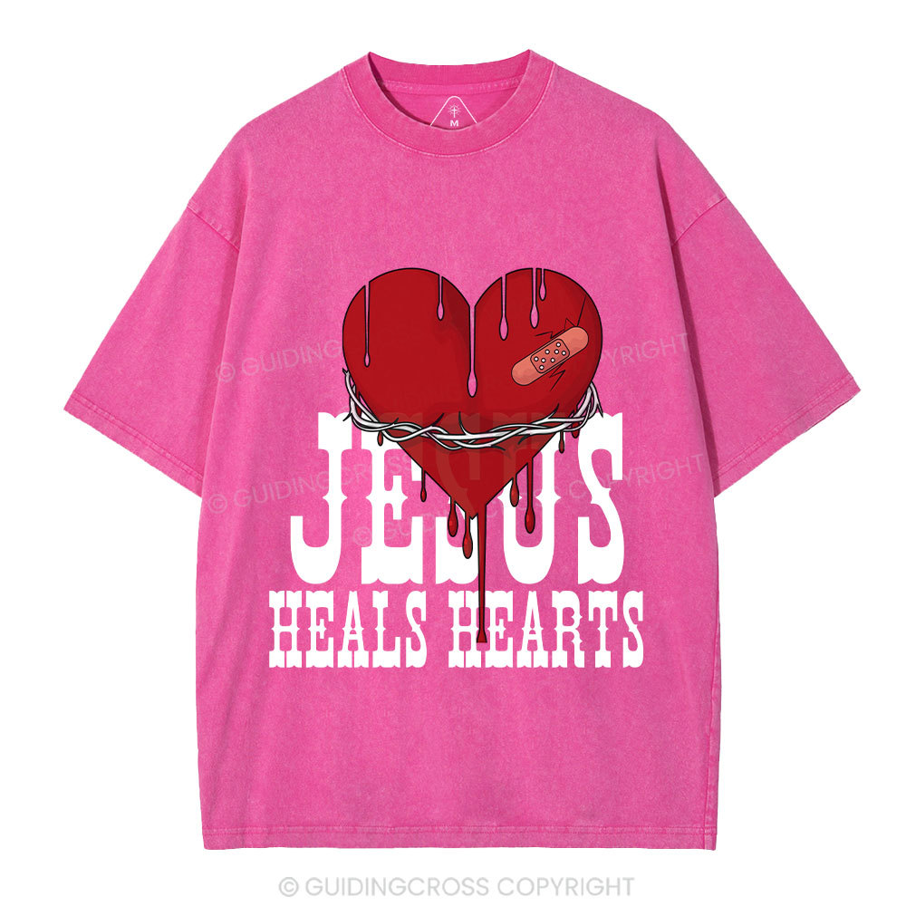 Jesus Heals Hearts Christian Washed T-Shirt