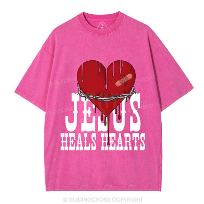 Jesus Heals Hearts Christian Washed T-Shirt