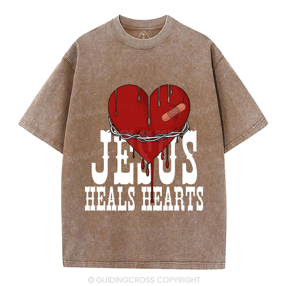 Jesus Heals Hearts Christian Washed T-Shirt