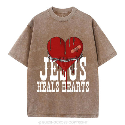 Jesus Heals Hearts Christian Washed T-Shirt