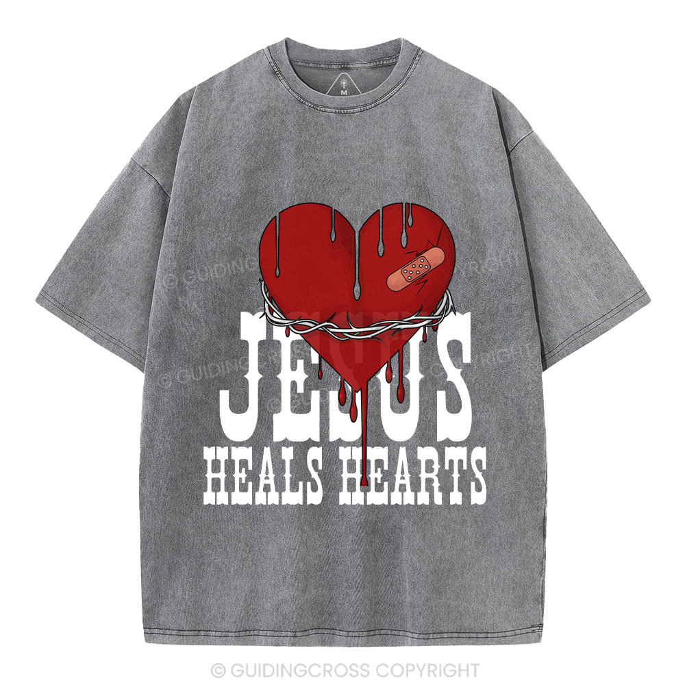 Jesus Heals Hearts Christian Washed T-Shirt