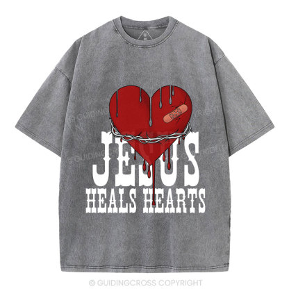 Jesus Heals Hearts Christian Washed T-Shirt
