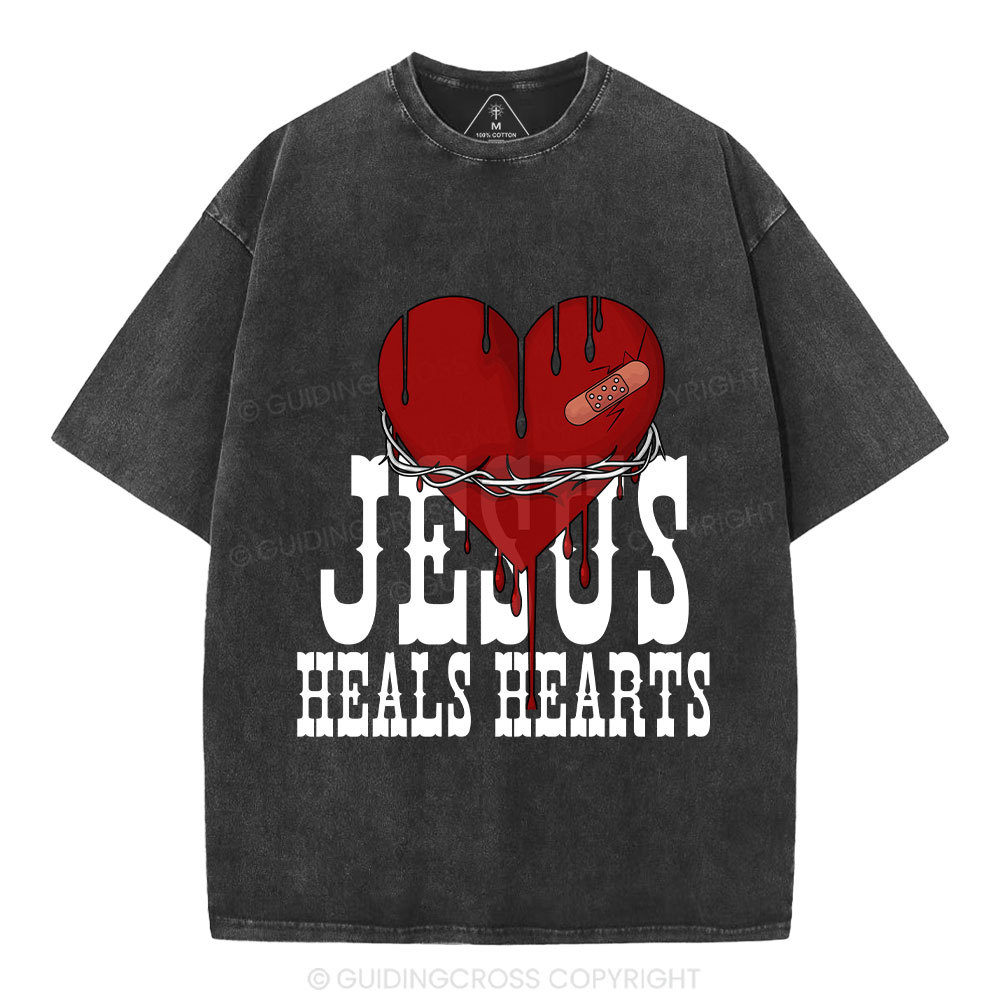Jesus Heals Hearts Christian Washed T-Shirt