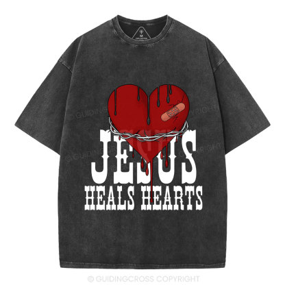 Jesus Heals Hearts Christian Washed T-Shirt