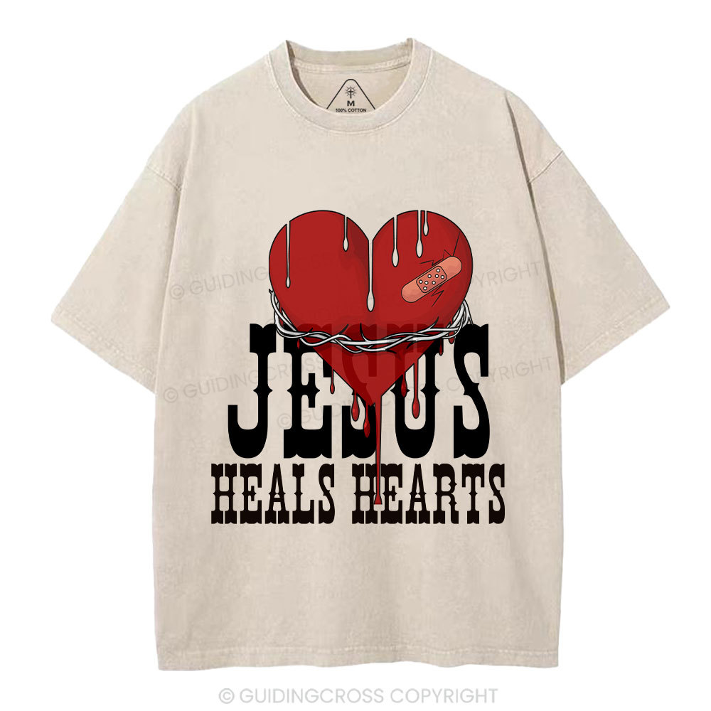 Jesus Heals Hearts Christian Washed T-Shirt