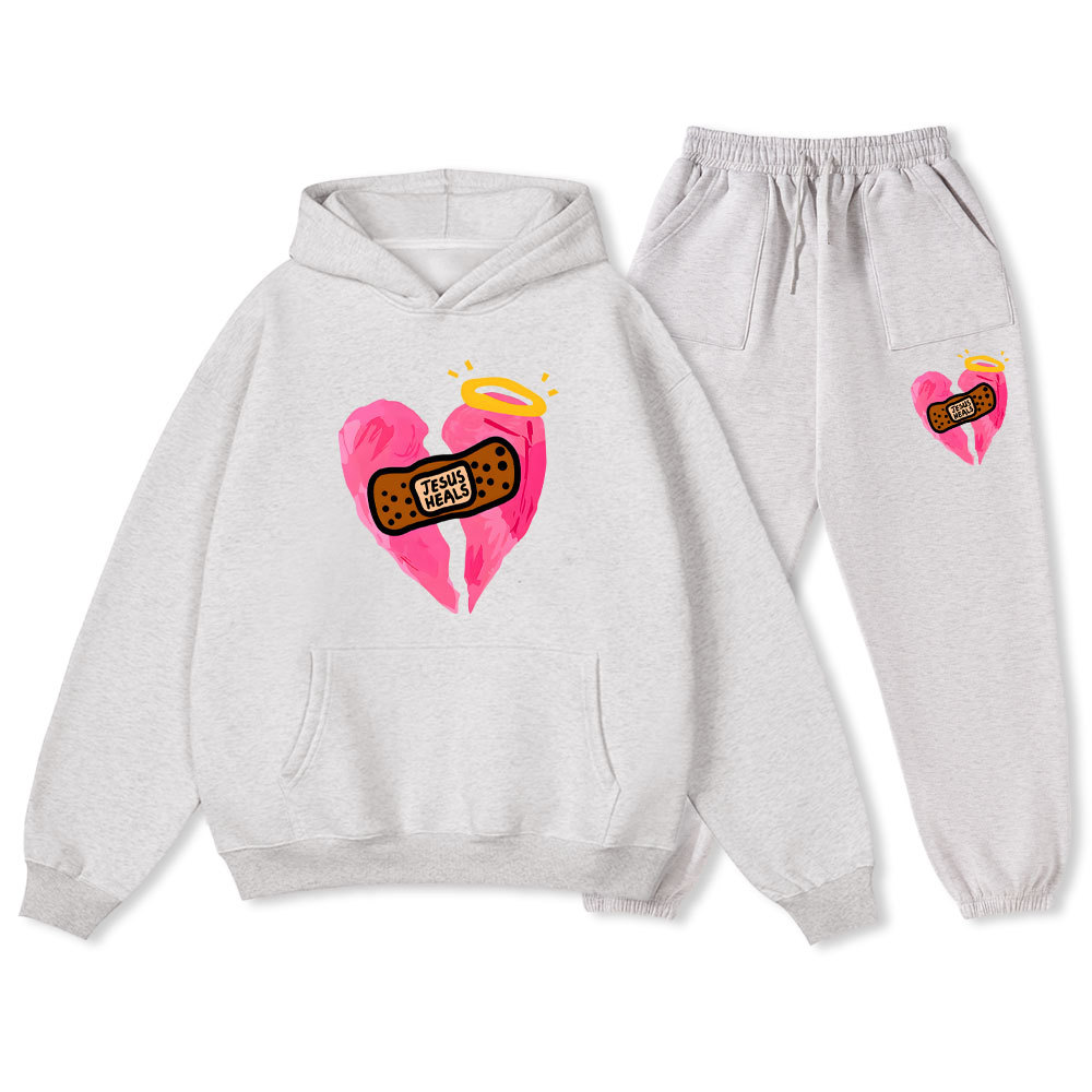 Jesus Heals Pink Heart Christian Fleece Hoodie Set