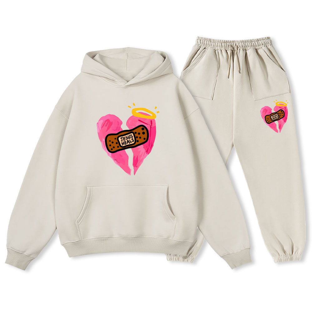 Jesus Heals Pink Heart Christian Fleece Hoodie Set