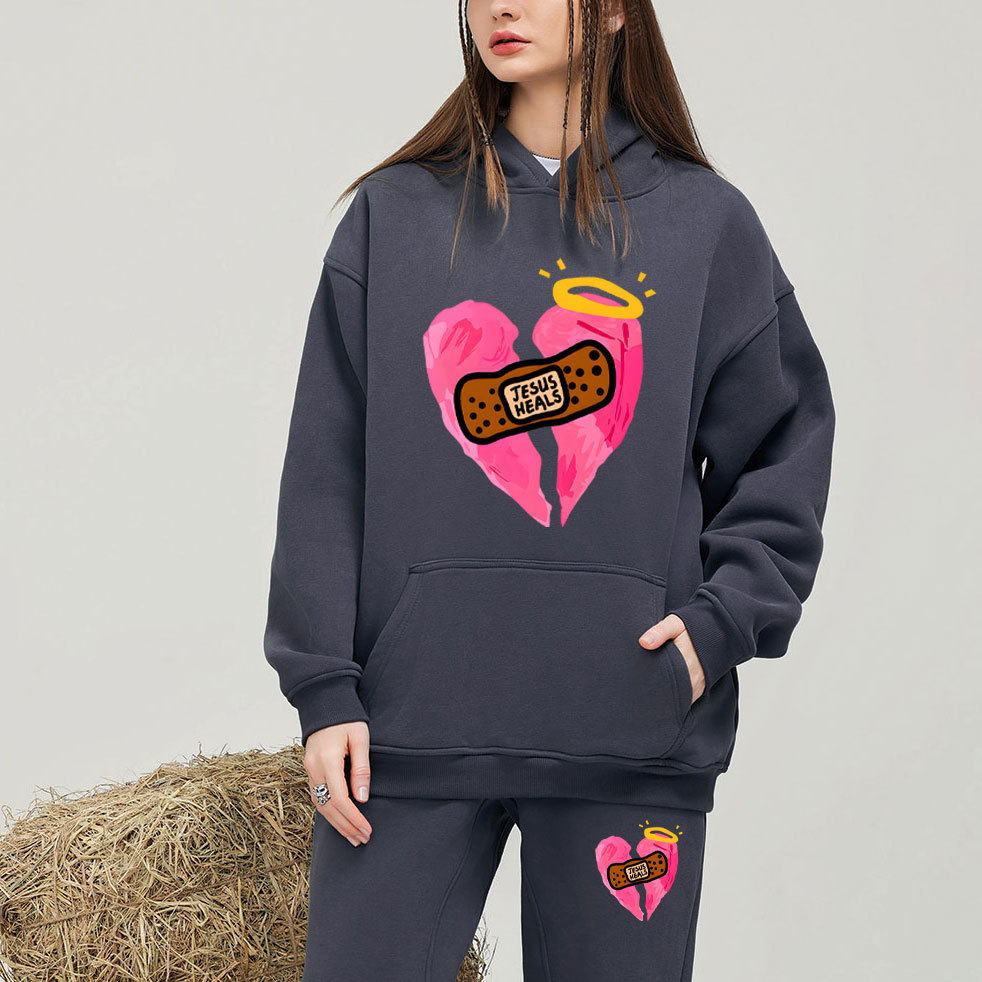 Jesus Heals Pink Heart Christian Fleece Hoodie Set