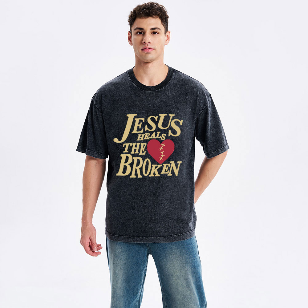 Jesus Heals The Broken Christian Washed T-Shirt