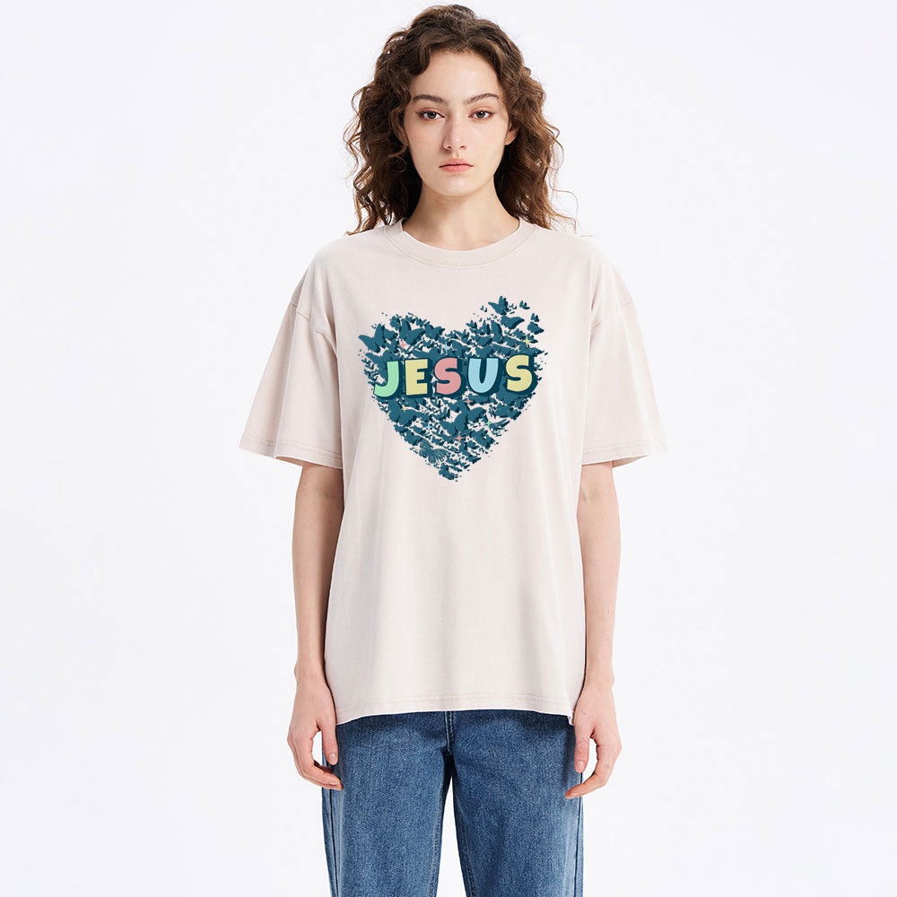Jesus Heart Christian Washed T-Shirt