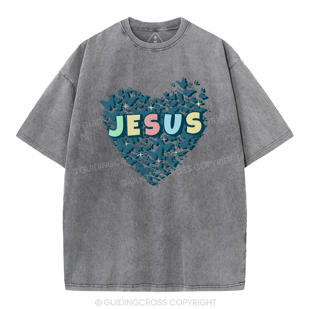 Jesus Heart Christian Washed T-Shirt