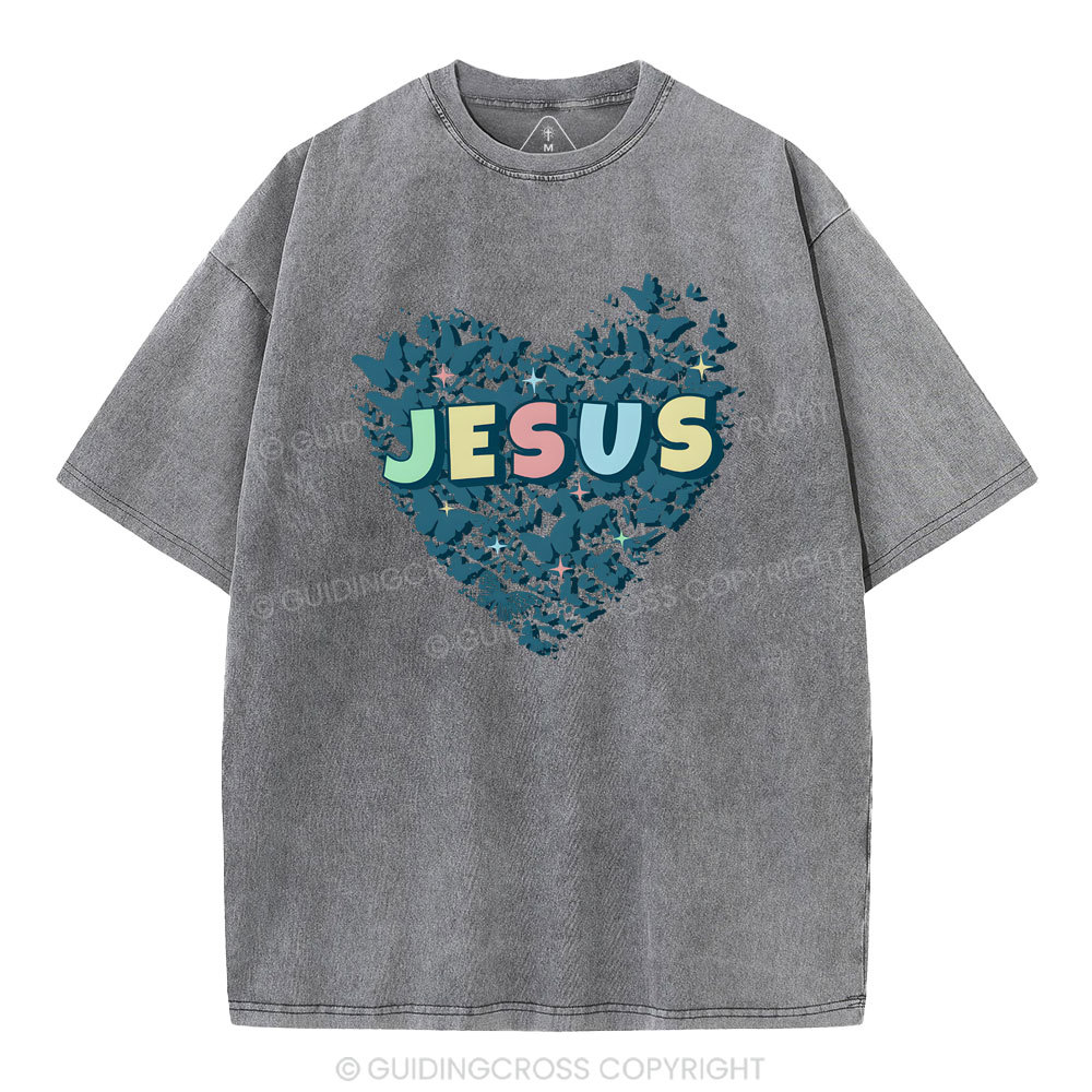 Jesus Heart Christian Washed T-Shirt