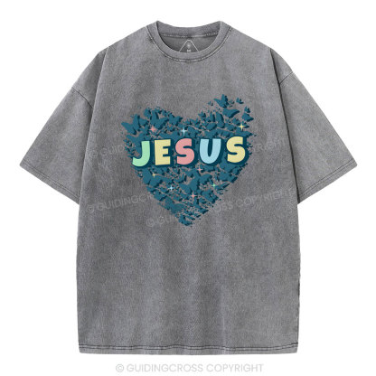 Jesus Heart Christian Washed T-Shirt