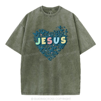Jesus Heart Christian Washed T-Shirt