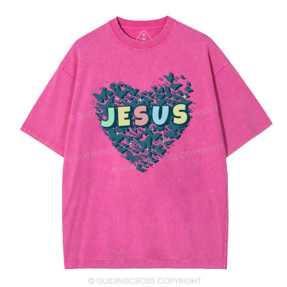 Jesus Heart Christian Washed T-Shirt