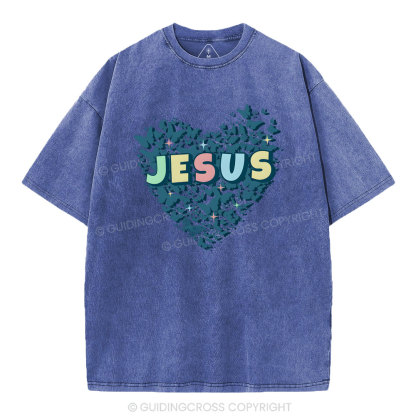 Jesus Heart Christian Washed T-Shirt