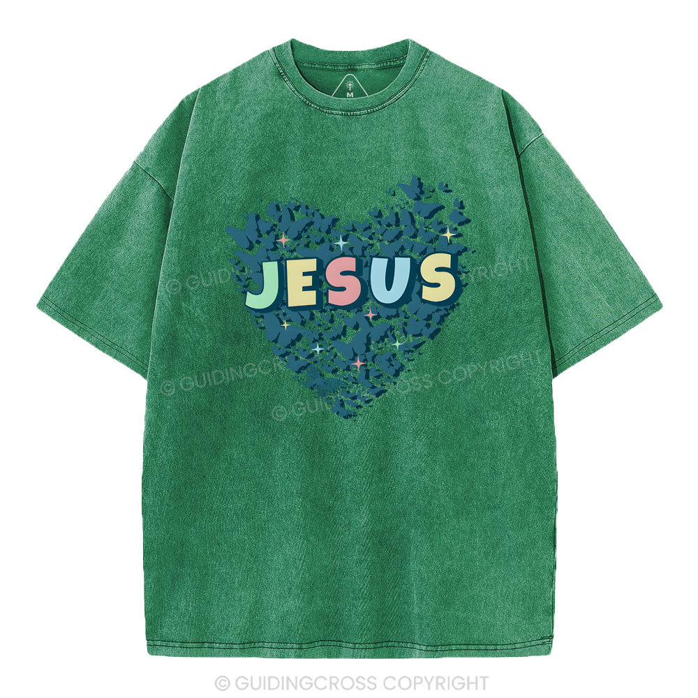 Jesus Heart Christian Washed T-Shirt