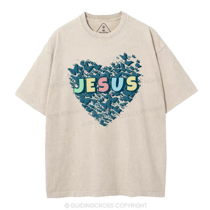 Jesus Heart Christian Washed T-Shirt