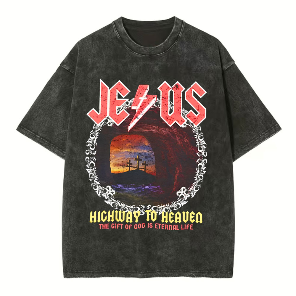 Jesus Hichway To Heaven Chirstian Washed T-Shirt