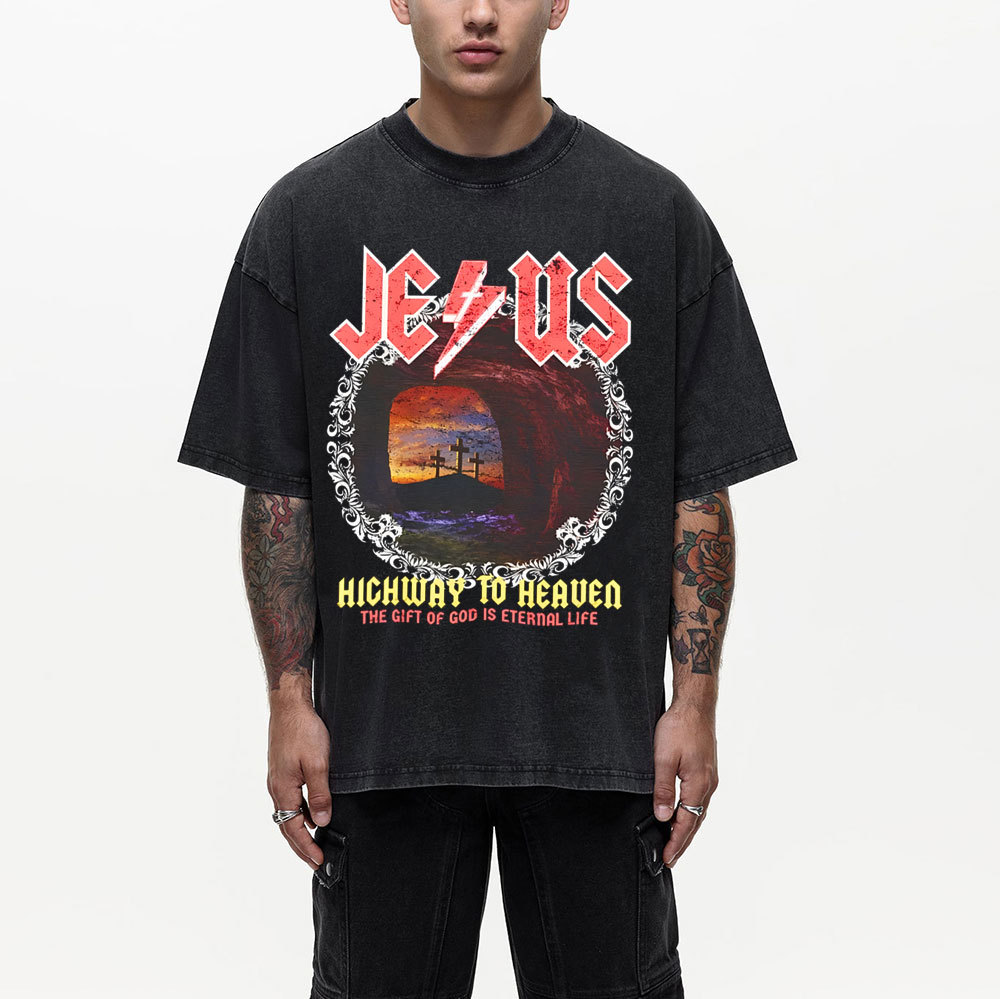 Jesus Hichway To Heaven Chirstian Washed T-Shirt