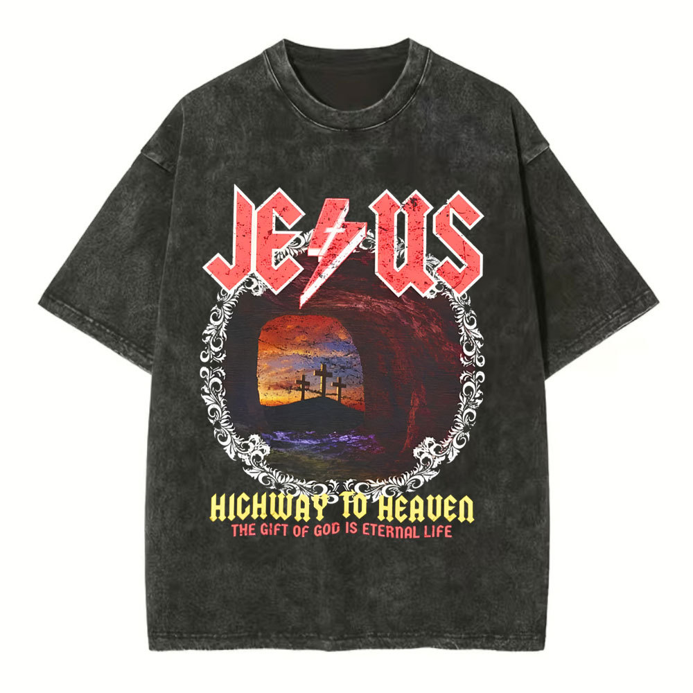 Jesus Hichway To Heaven Chirstian Washed T-Shirt