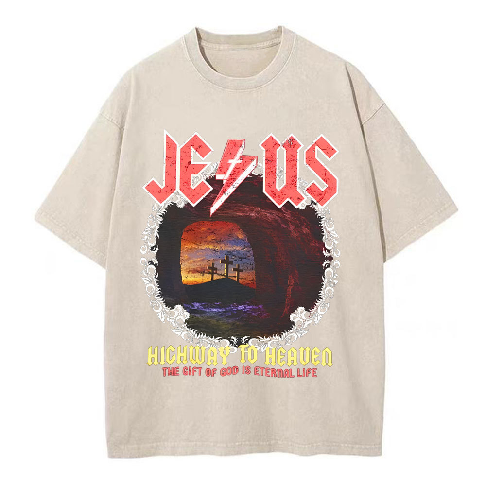 Jesus Hichway To Heaven Chirstian Washed T-Shirt