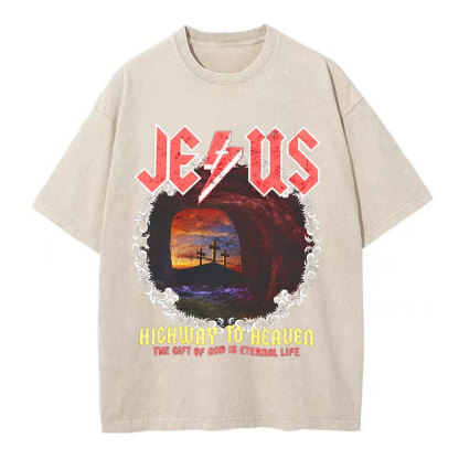 Jesus Hichway To Heaven Chirstian Washed T-Shirt