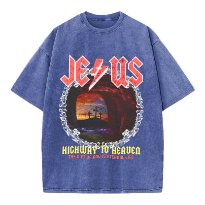 Jesus Hichway To Heaven Chirstian Washed T-Shirt
