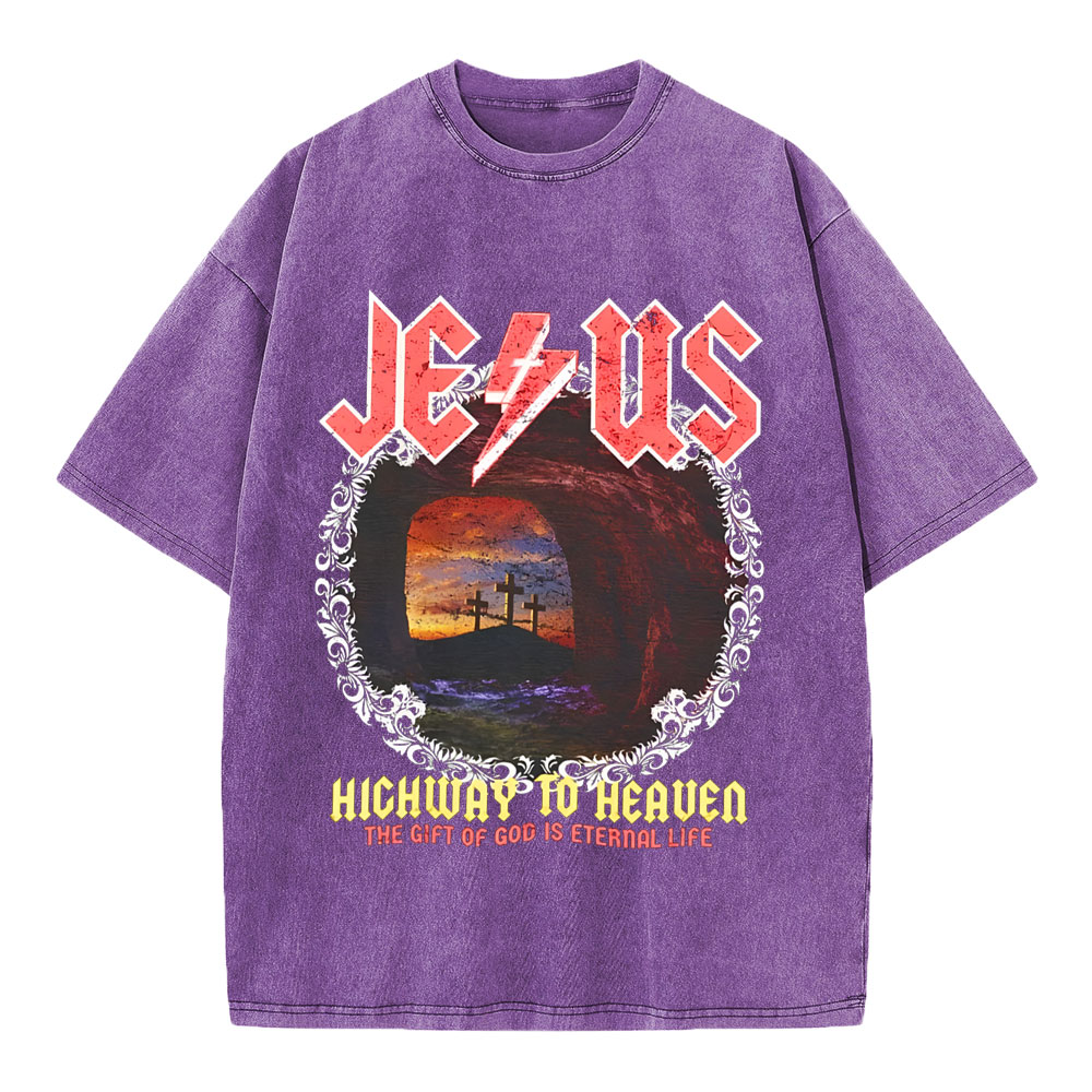 Jesus Hichway To Heaven Chirstian Washed T-Shirt
