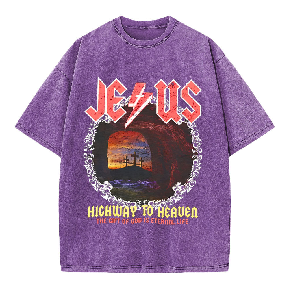 Jesus Hichway To Heaven Chirstian Washed T-Shirt