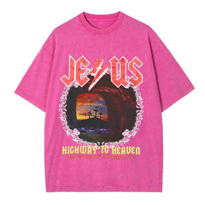 Jesus Hichway To Heaven Chirstian Washed T-Shirt