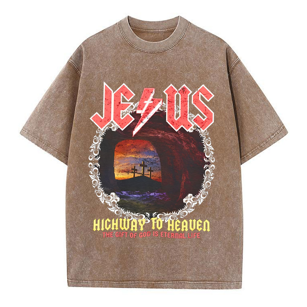Jesus Hichway To Heaven Chirstian Washed T-Shirt