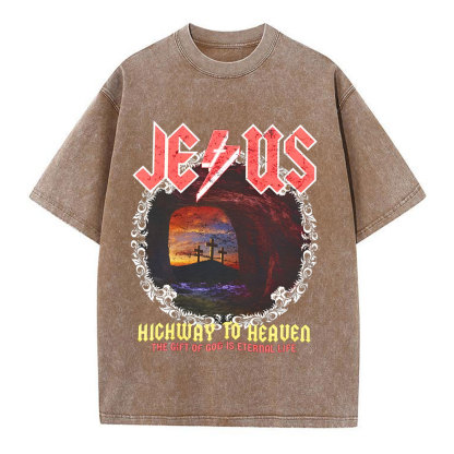 Jesus Hichway To Heaven Chirstian Washed T-Shirt