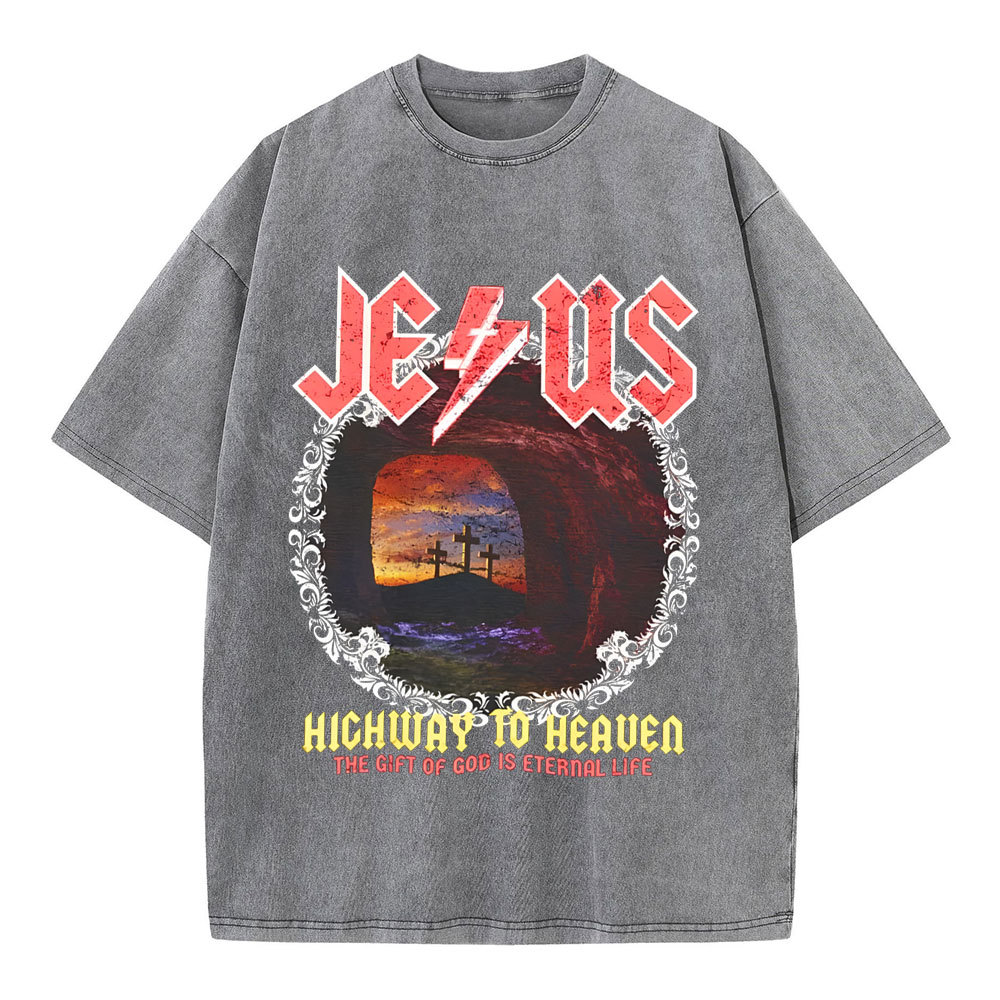 Jesus Hichway To Heaven Chirstian Washed T-Shirt