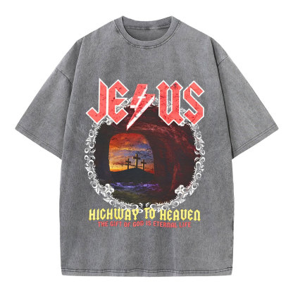 Jesus Hichway To Heaven Chirstian Washed T-Shirt