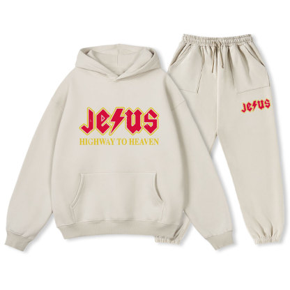 Jesus Highway To Heaven Christian Fleece Hoodie Set