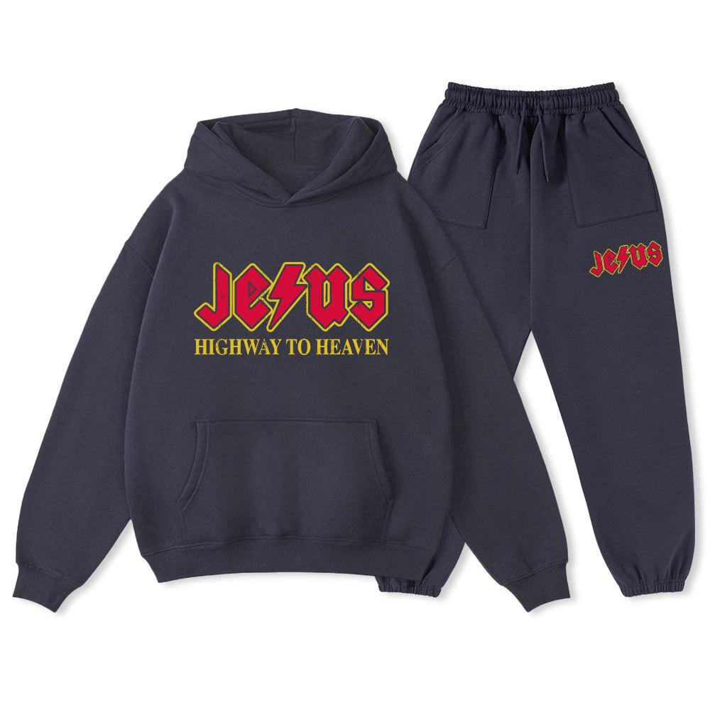 Jesus Highway To Heaven Christian Fleece Hoodie Set