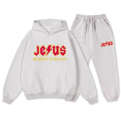 Jesus Highway To Heaven Christian Fleece Hoodie Set