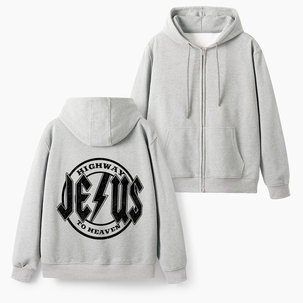 Jesus Highway To Heaven Christian Fleece-Lined Full-Zip Hoodie