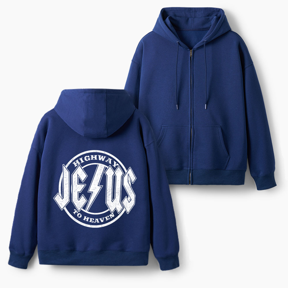 Jesus Highway To Heaven Christian Fleece-Lined Full-Zip Hoodie