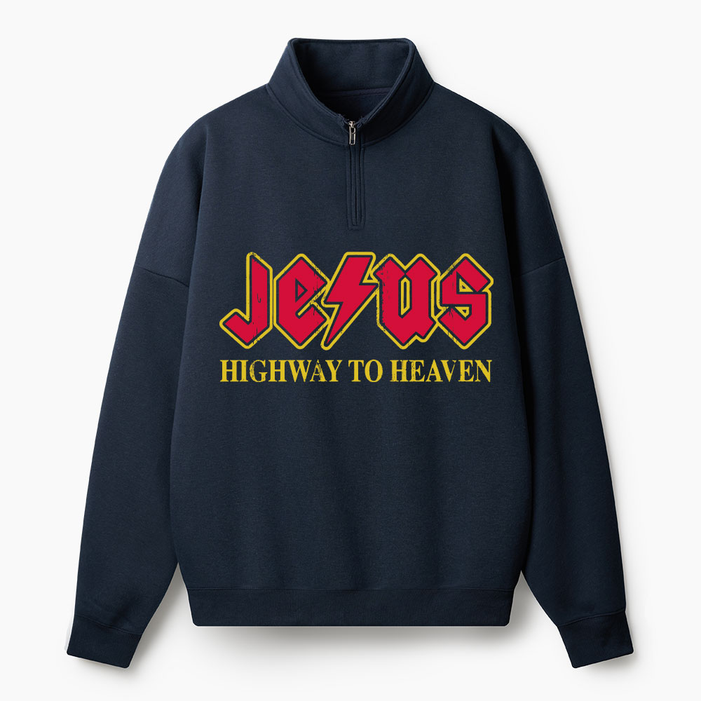 Jesus Highway To Heaven Christian Half Zip Fleece Sweatshirt