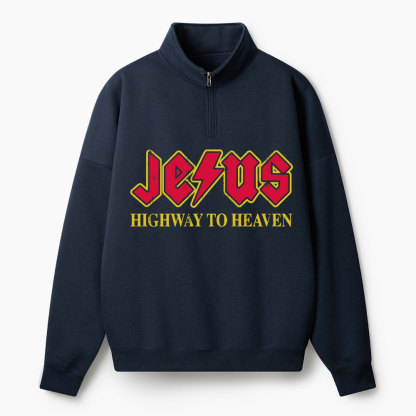 Jesus Highway To Heaven Christian Half Zip Fleece Sweatshirt